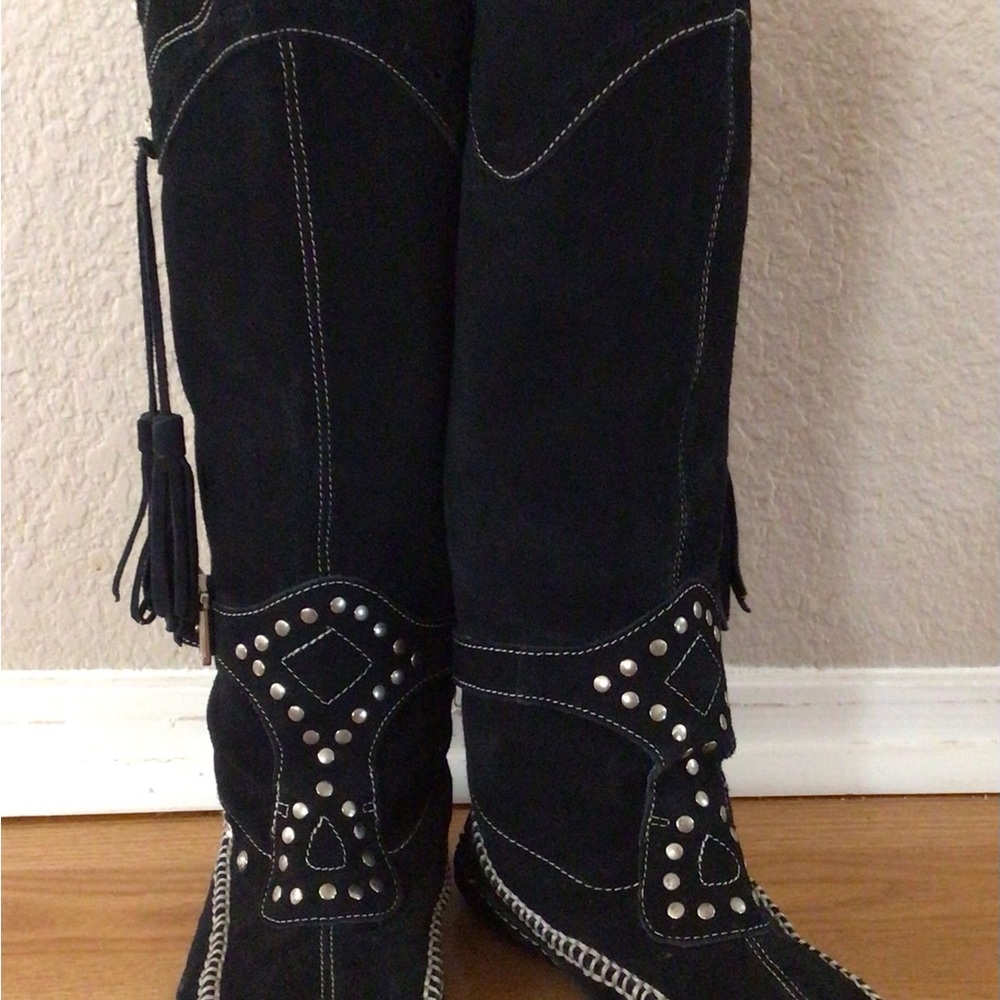 Steve Madden Knee High Black Sued Moccasin Boots